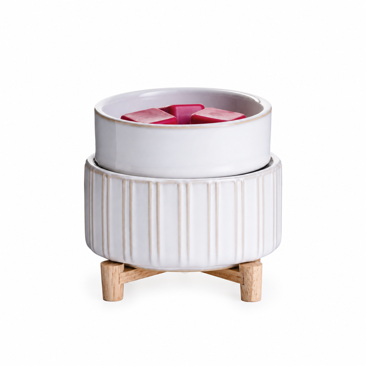 White ceramic and wood 2-in-1 fragrance warmer