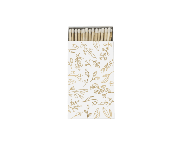 Large Match Box in White & Gold Foil Floral